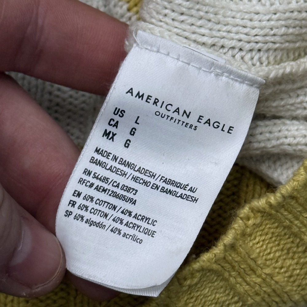American Eagle Cropped Cardigan Womens L Yellow White Stripe - Picture 8 of 8